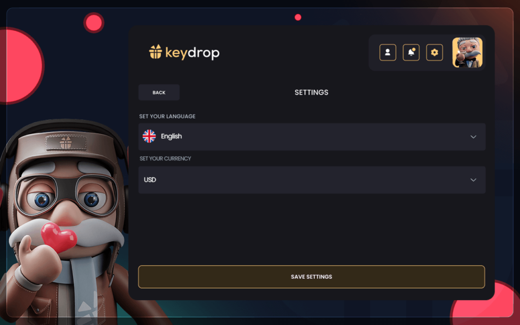 Key-Drop browser extension: profile settings view